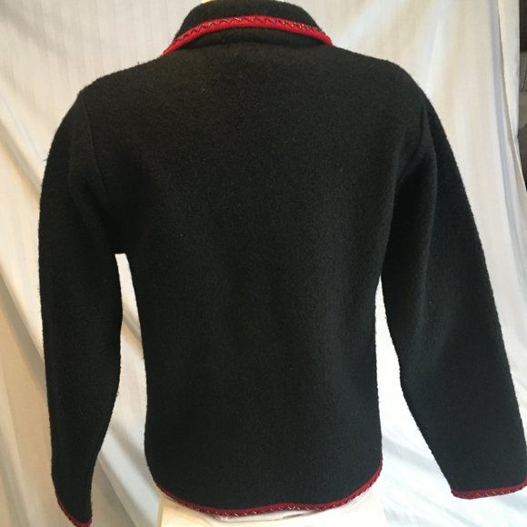 Lisa International Women Boil Wool Sweater Jacket Zip Cardigan Sz Med Black Red - Picture 8 of 11